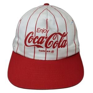 KC 5 Panel White Red One Size Coca-Cola Enjoy Script Pinstripe Snapback Hat